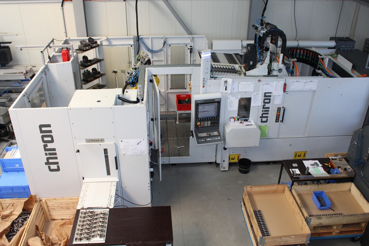  View from above of the complete machining cell in the SW-MOTECH Manufacturing department.  